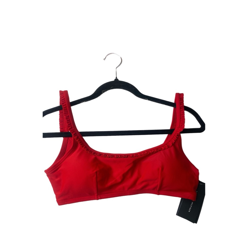 Tommy Hilfiger Womens Red with Ruffle Trim on straps Bikini Size M  padded NWT